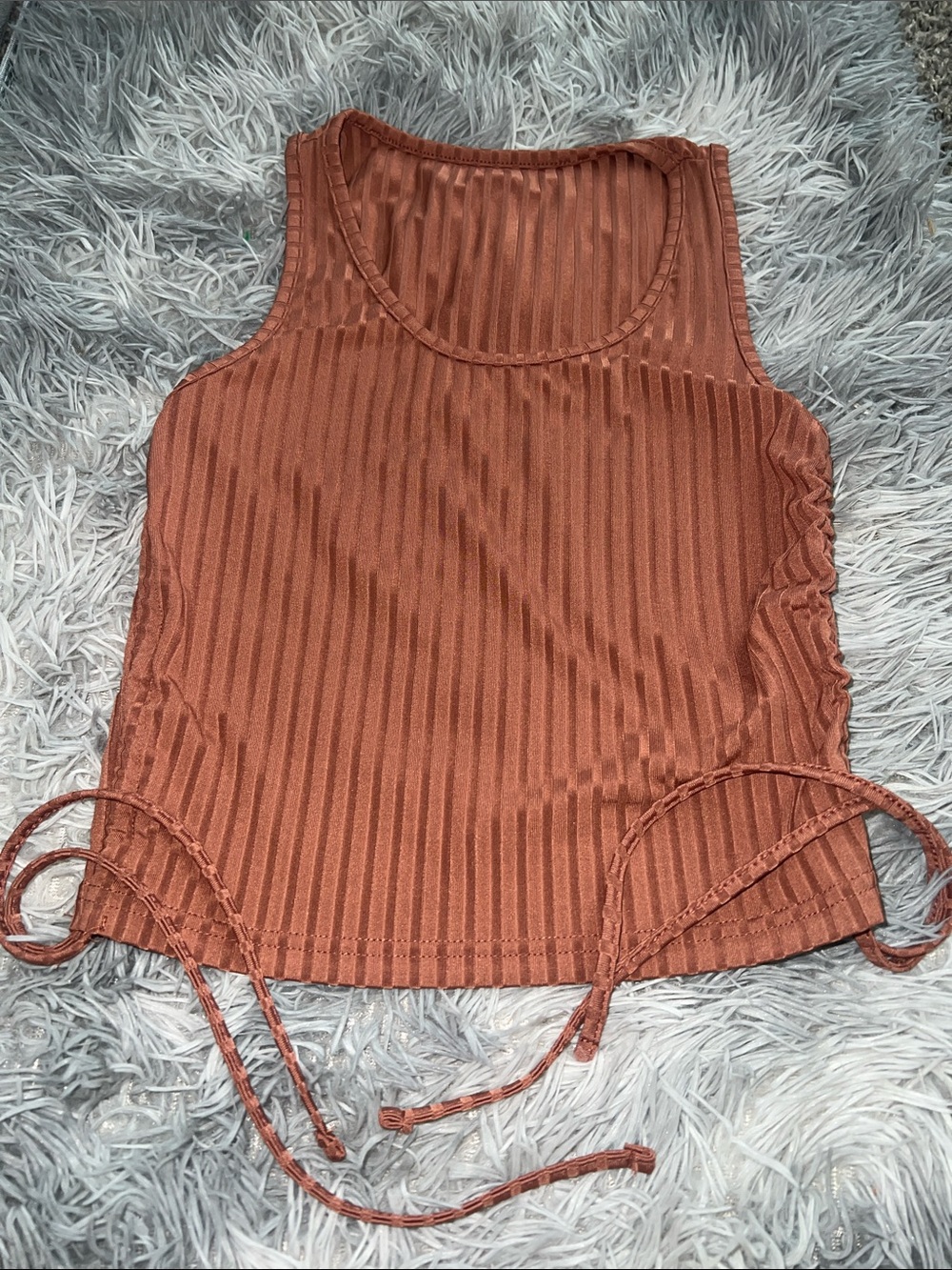 Rust Ribbed Tank Top with Side Ties